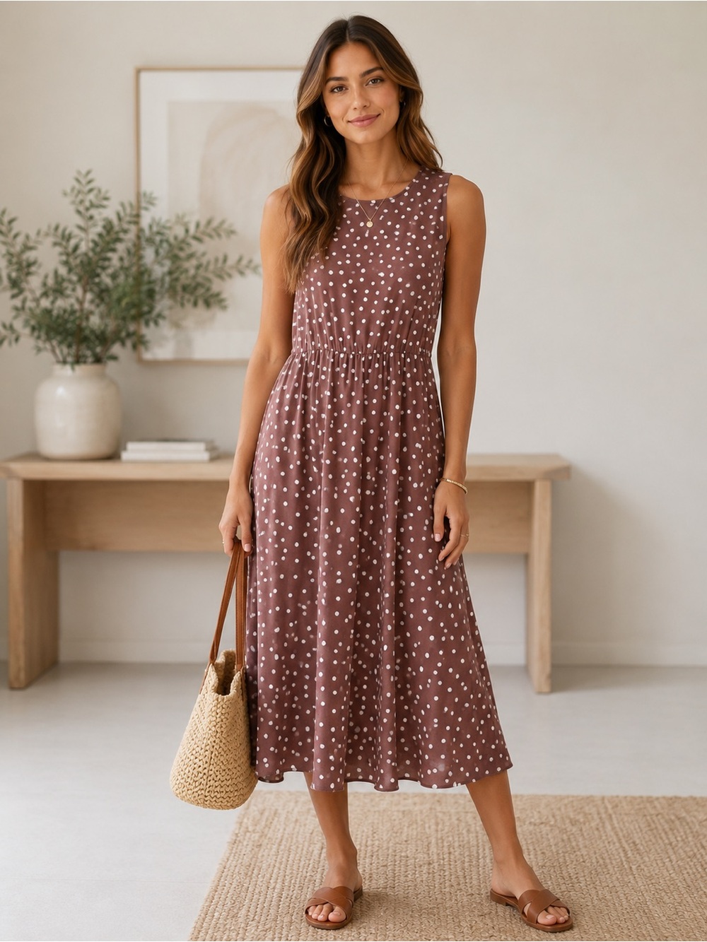 Brown & White Polka Dot Dress